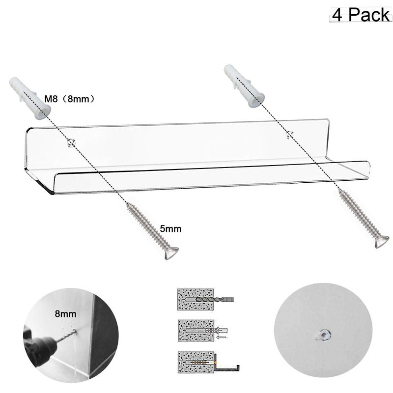 Cerpourt Acrylic Floating Wall Ledge Shelf, Wall Mounted Nursery Kids Bookshelf, Invisible Spice Rack, Clear Bathroom Storage Shelves Display,Acrylic 15" Invisible Bookshelf, Set of 4 - Image 3